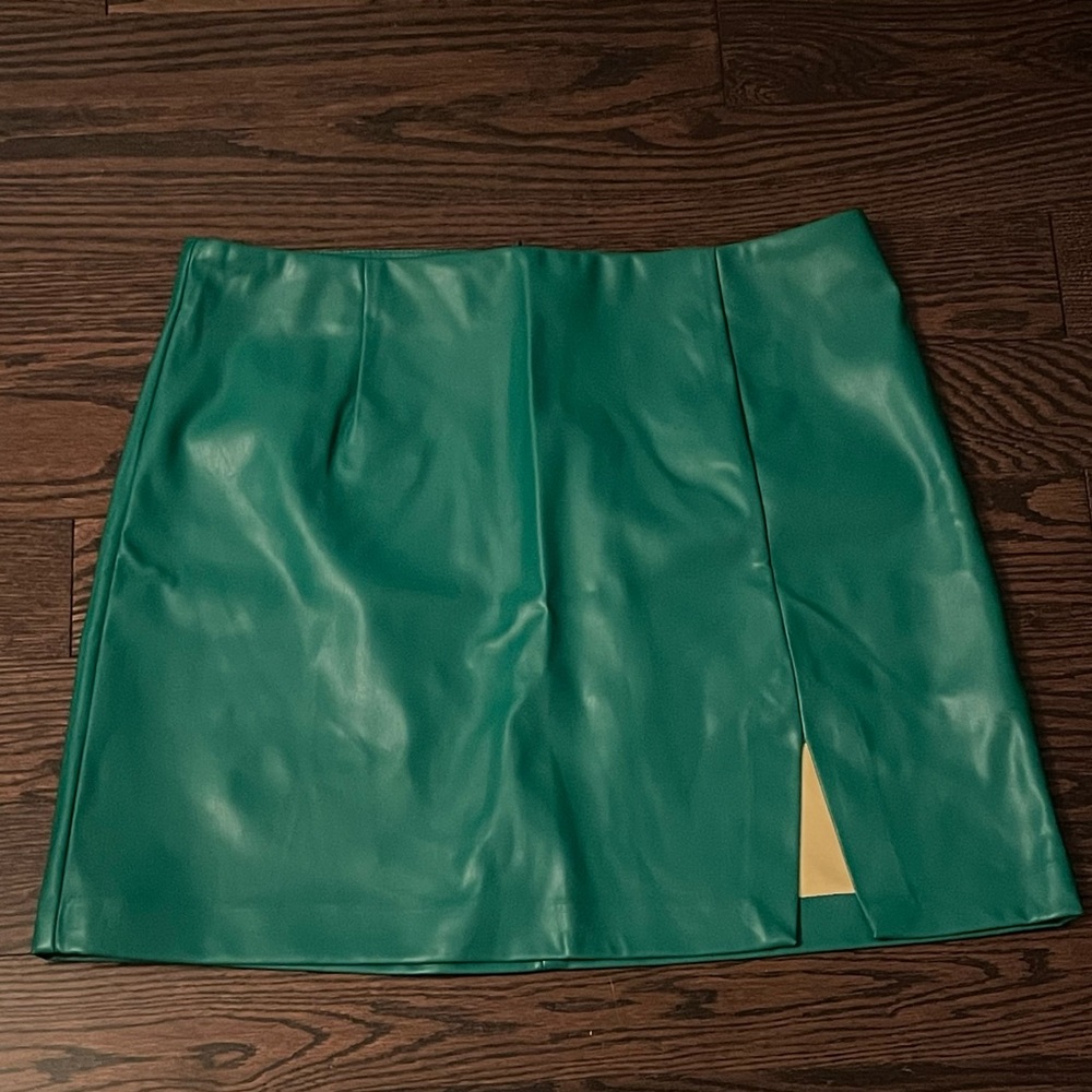 Green Faux Leather Mini Skirt